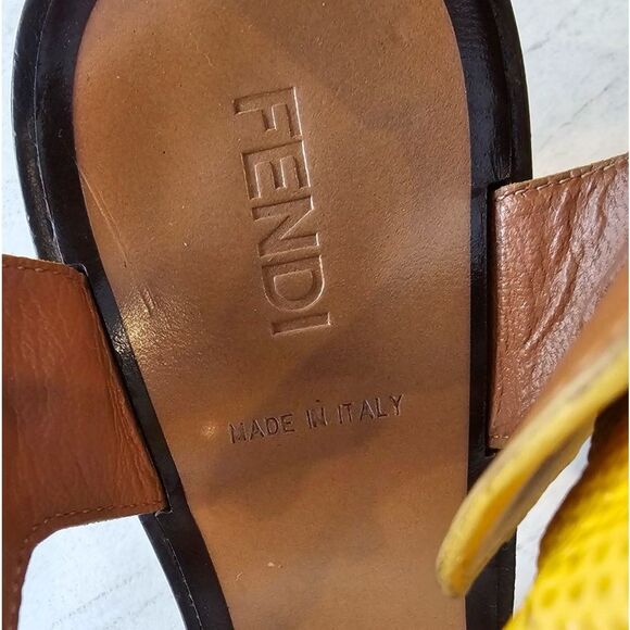 Fendi Leather Sandal Yellow Block Heel Women’s size EU 36 US 6 Made in Italy - Picture 8 of 12